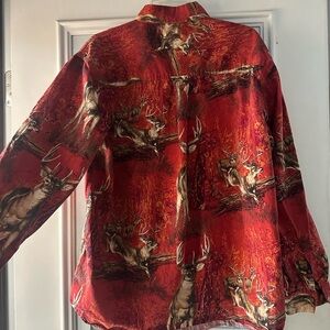 Red Deer Print Button-Up Shirt